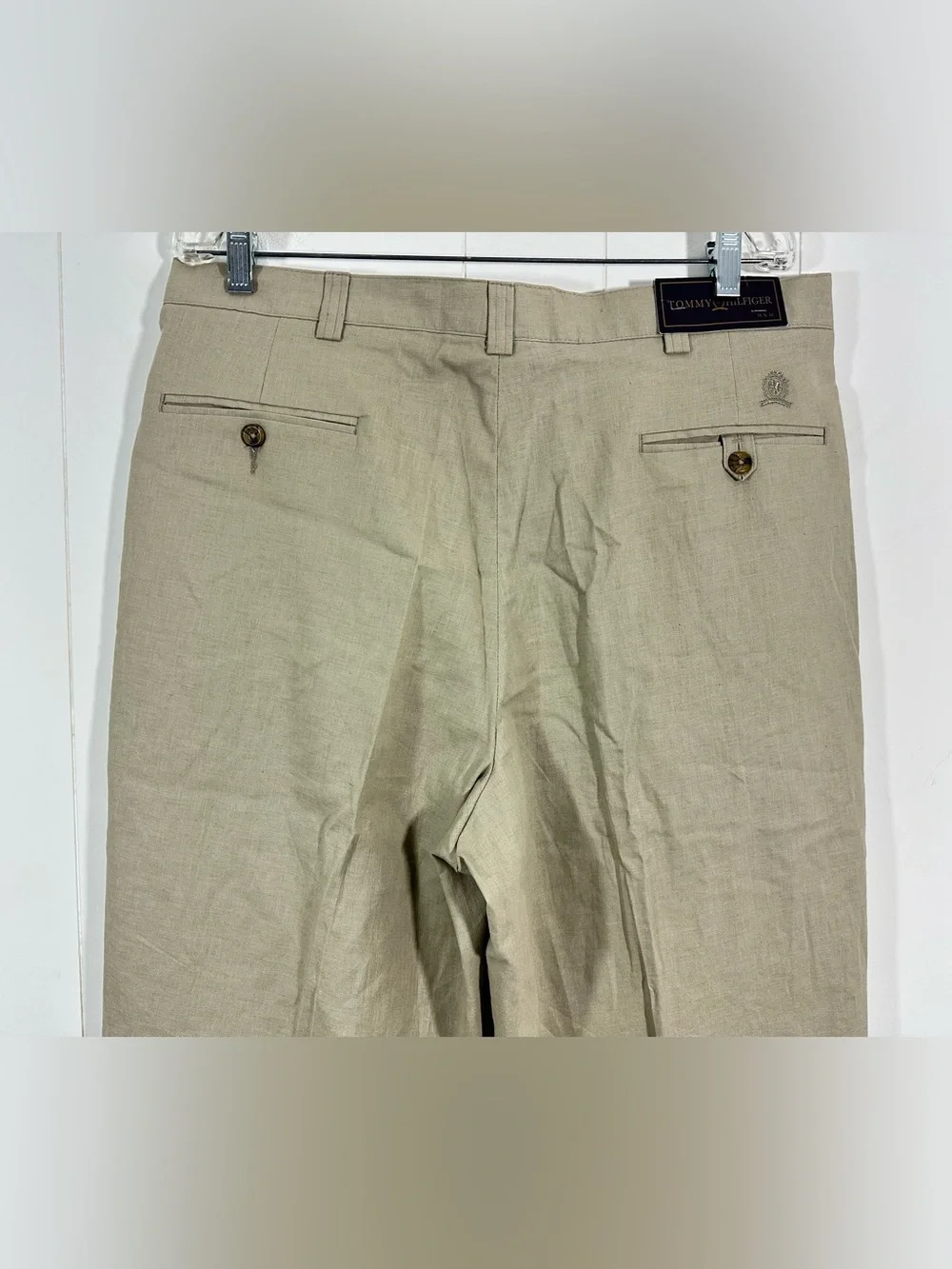 Vintage Tommy Hilfiger Sz 38x34 Mens Beige Chino Pants Khaki Pleated Cuffed